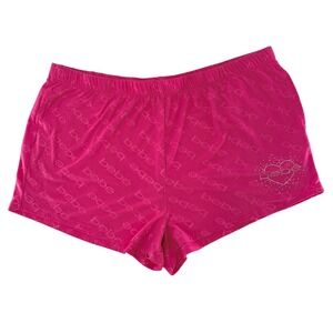 Bebe Sleepwear Shorts Pink All Over  Print Rhinestone Heart Detail Size 3X Y2K
